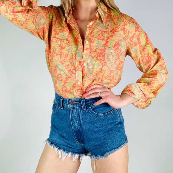 🌵5/$30 Lauren Ralph cotton paisley button down m - Picture 2 of 7